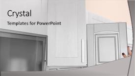  Presentation with holding hands - Presentation theme consisting of interior designes modular kitchen - female hands holding sample background and a  colored foreground