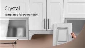  Presentation with hands holding - Cool new slide set with interior designes modular kitchen - female hands holding sample backdrop and a  colored foreground