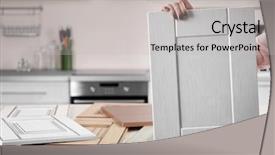  Presentation with hands holding - Amazing presentation theme having interior designes modular kitchen - female hands holding sample backdrop and a  colored foreground