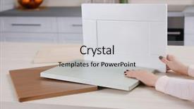  Presentation with patient and nurse holding hands - Slides featuring interior designes modular kitchen - female hands holding samples background and a light gray colored foreground