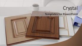  Presentation with furniture - Audience pleasing theme consisting of interior designes modular kitchen - samples of panels with imitation backdrop and a light gray colored foreground