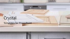  Presentation with furniture - Theme having interior designes modular kitchen - samples of wooden panels background and a  colored foreground