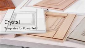  Presentation with antique wood furniture - Slides having interior designes modular kitchen - samples of wooden panels background and a  colored foreground