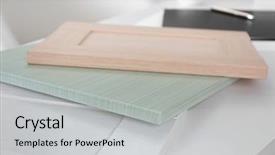  Presentation with wood rustic urban furniture - Beautiful PPT theme featuring interior designes modular kitchen - samples of wooden panels backdrop and a  colored foreground