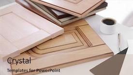  Presentation with wood rustic urban furniture - Audience pleasing presentation design consisting of interior designes modular kitchen - samples of wooden panels backdrop and a coral colored foreground