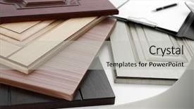 Presentation with furniture - Presentation theme enhanced with interior designes modular kitchen - samples of wooden panels background and a  colored foreground