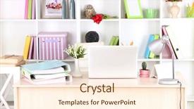  Presentation with workplace - PPT theme having interior home - workplace with laptop close up background and a cream colored foreground