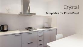  Presentation with kitchen furniture - Presentation design with interior home kitchen modern furniture background and a light gray colored foreground
