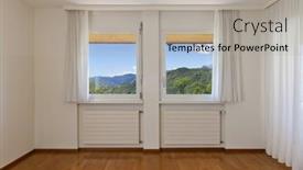  Presentation with house window - PPT theme enhanced with interior house empty room window with white curtains background and a light gray colored foreground