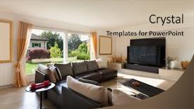  Presentation with living room - Presentation design having interior house nice living room background and a soft green colored foreground