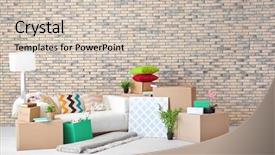  Presentation with automotive interior inside car - Slide deck consisting of sofa carton boxes and interior background and a soft green colored foreground