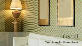  Presentation with lounge - Presentation theme enhanced with interior luxury apartment comfortable suite lounge background and a mint green colored foreground