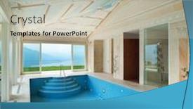  Presentation with villa - Presentation featuring interior luxury villa pool decorated with frescoes background and a light gray colored foreground