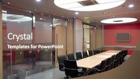  Presentation with board meeting room chairs - Colorful slide deck enhanced with interior of a board room backdrop and a coral colored foreground