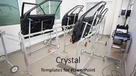  Presentation with auto body shop - Amazing PPT layouts having interior of a body shop backdrop and a light gray colored foreground