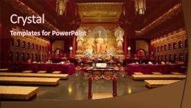  Presentation with temple - Audience pleasing presentation design consisting of interior of a buddhist temple backdrop and a tawny brown colored foreground
