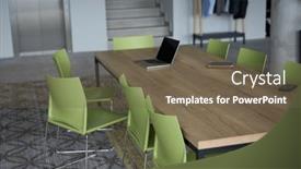  Presentation with well - Presentation design featuring interior-of-a-business-facility background and a tawny brown colored foreground