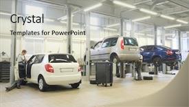  Presentation with repair - Presentation consisting of interior of a car repair background and a light gray colored foreground