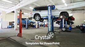  Presentation with garage car - Cool new PPT theme with a car repair garage backdrop and a gray colored foreground