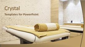  Presentation with interior - Slide set featuring massage table beauty spa - interior of a cosmetology office background and a lemonade colored foreground