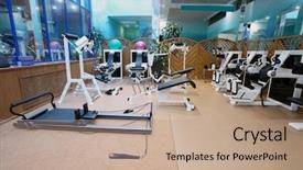  Presentation with fitness - Presentation theme consisting of interior of a fitness hall background and a coral colored foreground