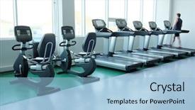  Presentation with pregnancy fitness - Slide deck with interior of a fitness hall background and a light blue colored foreground