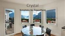  Presentation with dining - Beautiful PPT theme featuring interior of a furnished house dining room with glass table backdrop and a light gray colored foreground