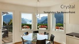  Presentation with dining table - Amazing presentation having interior of a furnished house dining room with glass table backdrop and a mint green colored foreground