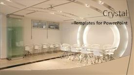  Presentation with futuristic - Audience pleasing presentation theme consisting of interior of a futuristic white boardroom backdrop and a coral colored foreground