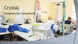  Presentation with garment - Presentation design having interior of a garment factory background and a  colored foreground