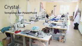  Presentation with garment - Colorful PPT theme enhanced with interior of a garment factory backdrop and a soft green colored foreground