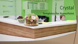  Presentation with hospital phamacy - Presentation design featuring interior of a hospital reception background and a seafoam green colored foreground