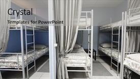  Presentation with hostel - Slide set featuring interior of a hostel background and a light gray colored foreground