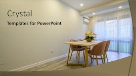  Presentation with dining table - Presentation theme featuring interior-of-a-large-spacious background and a soft green colored foreground