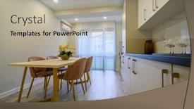  Presentation with dining table - PPT layouts with interior-of-a-large-spacious background and a light gray colored foreground
