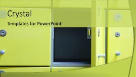  Presentation with locker room - Audience pleasing PPT theme consisting of interior of a locker room backdrop and a yellow colored foreground