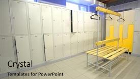  Presentation with locker room - PPT theme consisting of interior of a locker room background and a mint green colored foreground