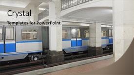  Presentation with station - PPT layouts featuring russian train - interior of a metro station background and a light gray colored foreground