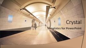  Presentation with interior - Cool new slide deck with interior of a metro vestibule backdrop and a coral colored foreground