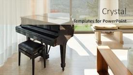  Presentation with lounge - Slide set with interior of a modern apartment furnished lounge with piano background and a lemonade colored foreground