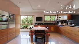  Presentation with kitchen cabinet - Presentation theme featuring interior-of-a-modern-apartment background and a  colored foreground