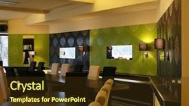  Presentation with restaurant - Theme featuring interior of a modern restaurant background and a  colored foreground