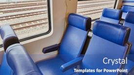  Presentation with train - Slide deck having interior of a passenger train with empty seats background and a ocean colored foreground