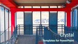  Presentation with pedestrian bridge - PPT theme having interior of a pedestrian bridge background and a ocean colored foreground