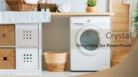  Presentation with laundry room - PPT theme consisting of interior-of-a-real-laundry background and a coral colored foreground