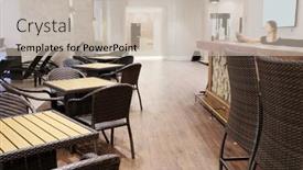  Presentation with restaurant - PPT theme having interior-of-a-restaurant background and a mint green colored foreground