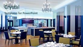  Presentation with restaurant - Presentation theme with interior of a restaurant background and a sky blue colored foreground