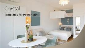  Presentation with elegant flowers - Theme enhanced with interior-of-a-studio-apartment background and a soft green colored foreground