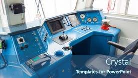  Presentation with driver - PPT theme enhanced with interior of a train driver cab background and a ocean colored foreground