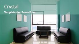  Presentation with room interior design - Presentation design consisting of interior of a visitor room background and a seafoam green colored foreground